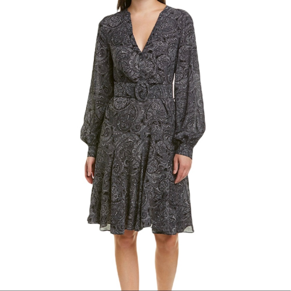 Michael Kors COLLECTION Belted Silk Paisley Print Dress in "Slate Multi” NEW